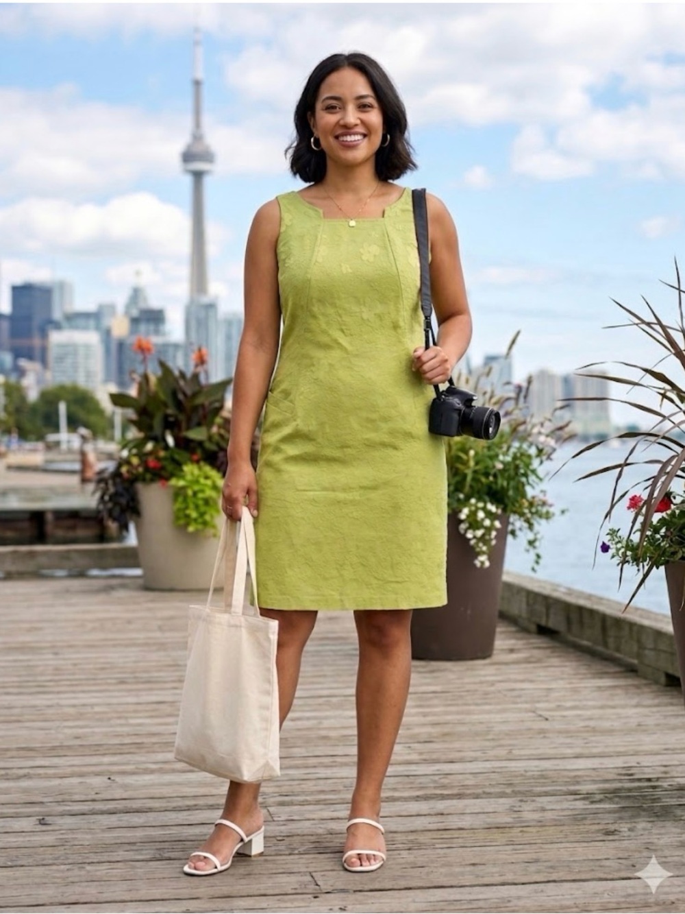 Cleo Green Floral Textured Sleeveless Shift Dress